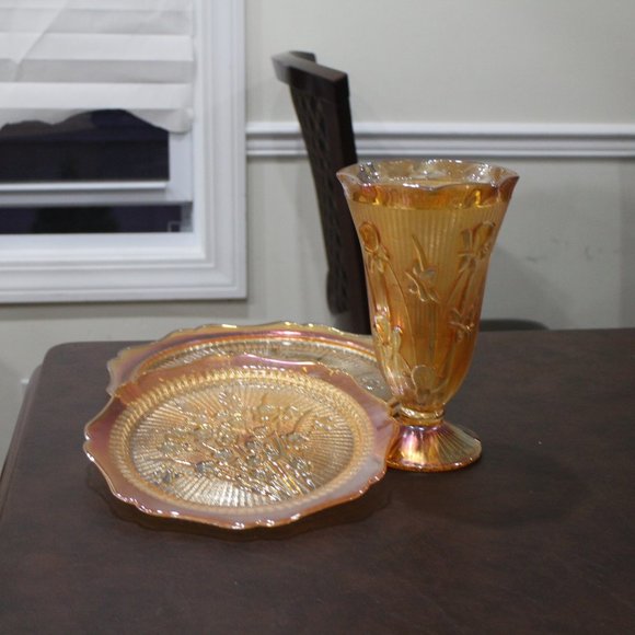 Other - ANTIQUE! GLASS VASE/PLATE SET (DEPRESSION ERA) 3PC